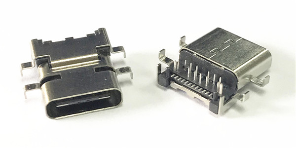 USB 3.1 C TYPE 沉板母座 端子前插后贴 外壳六脚插板