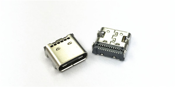 USB TYPE C母座 端子SMT全贴 镀金3u〃 塑胶黑色LCP