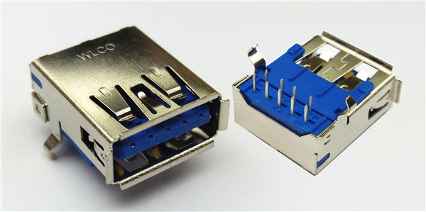 单层USB A-TYPE 3.0 MOLDING结构 PBT蓝胶环保防火 G.F 针长2.5 铜壳WLCO LOGO