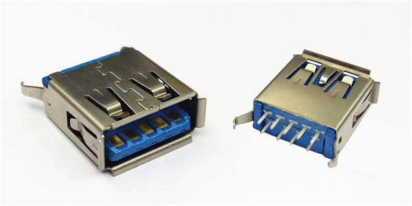 单层USB3.0 A-TYPE 180度 蓝胶 H13.7 外壳卷边弯脚